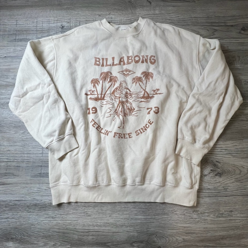 Billabong Sweatshirt Mens Cream Graphic Hula Dancer Feelin Free Since 1973 ABJFT